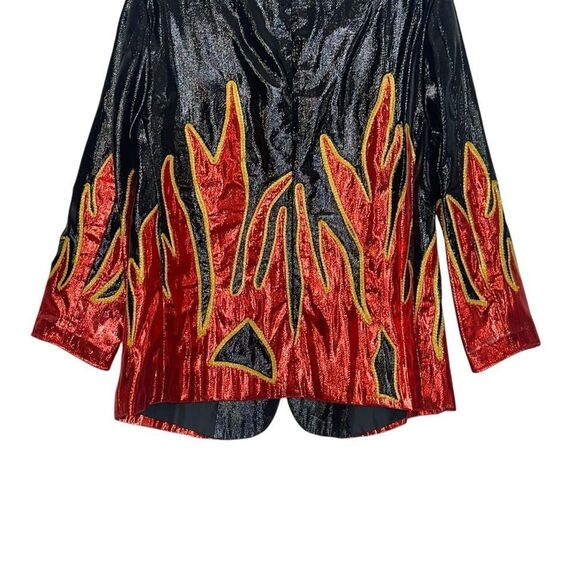 1980’s Custom Flame Fire Jacket  Rockabilly Glitter Blazer| Size 42 - Picture 7 of 10